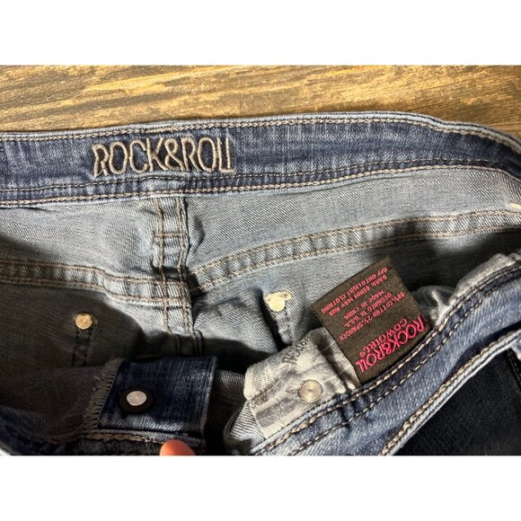 Rock & Roll Cowgirl High Rise Trouser Flare Jeans Womens 34x30 Button Fly Boho - Picture 8 of 10
